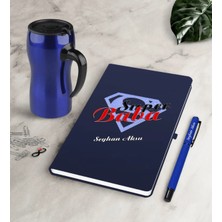 BK Gift Kişiye Özel Süper Baba Lacivert Defter Kalem Termos Mug Seti-4