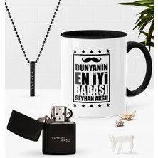 BK Gift Kişiye Özel Dünyanın En Iyi Babası Siyah Kupa Benzinli Çakmak Kolye Seti-5
