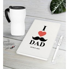 BK Gift Kişiye Özel Babamı Seviyorum Beyaz Defter Kalem Termos Mug Seti