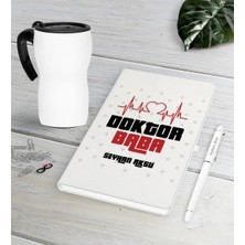BK Gift Kişiye Özel Doktor Baba Beyaz Defter Kalem Termos Mug Seti-2