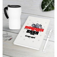 BK Gift Kişiye Özel Mühendis Baba Beyaz Defter Kalem Termos Mug Seti-1