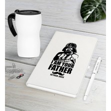 BK Gift Kişiye Özel Baba Beyaz Defter Kalem Termos Mug Seti-2