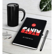BK Gift Kişiye Özel Canım Babam Siyah Defter Kalem Termos Mug Seti-5