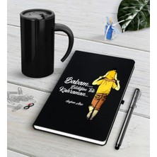 BK Gift Kişiye Özel Babam Bildiğim Tek Kahraman Siyah Defter Kalem Termos Mug Seti