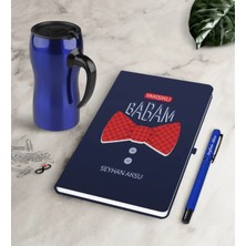 BK Gift Kişiye Özel Yakışıklı Babam Lacivert Defter Kalem Termos Mug Seti-6