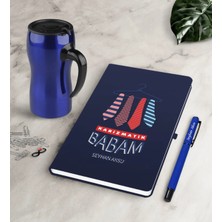BK Gift Kişiye Özel Karizmatik Babam Lacivert Defter Kalem Termos Mug Seti