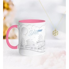 BK Gift Kişiye Özel Yılbaşı Mutlu Yıllar Pembe Kupa ve Kar Tanesi Kolye-23