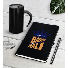 BK Gift Kişiye Özel Babaların En Kralı Siyah Defter Kalem Termos Mug Seti