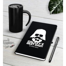 BK Gift Kişiye Özel Galaksinin En Iyi Babası Siyah Defter Kalem Termos Mug Seti