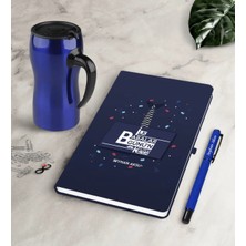 BK Gift Kişiye Özel Ilk Babalar Günün Kutlu Olsun Lacivert Defter Kalem Termos Mug Seti-1
