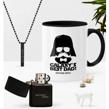 BK Gift Kişiye Özel Galaksinin En Iyi Babası Siyah Kupa Benzinli Çakmak Kolye Seti-1