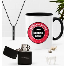 BK Gift Kişiye Özel Yakışıklı Babam Siyah Kupa Benzinli Çakmak Kolye Seti-1