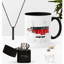 BK Gift Kişiye Özel Kahraman Baba Siyah Kupa Benzinli Çakmak Kolye Seti-2