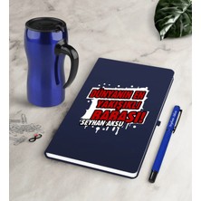 BK Gift Kişiye Özel Dünyanın En Yakışıklı Babası Lacivert Defter Kalem Termos Mug Seti