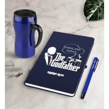 BK Gift Kişiye Özel Babaların Babası Lacivert Defter Kalem Termos Mug Seti-3