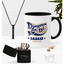 BK Gift Kişiye Özel Dünyanın En Iyi Babası Siyah Kupa Benzinli Çakmak Kolye Seti-2