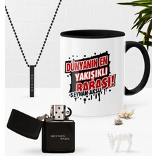 BK Gift Kişiye Özel Dünyanın En Yakışıklı Babası Siyah Kupa Benzinli Çakmak Kolye Seti-1