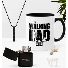 BK Gift Kişiye Özel The Walking Dad Siyah Kupa Benzinli Çakmak Kolye Seti-2