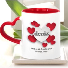 BK Gift Kişiye Özel Sevgili Isim Anlamı Kırmızı Kalpli Kupa Bardak - 1