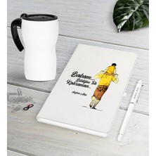 BK Gift Kişiye Özel Babam Bildiğim Tek Kahraman Beyaz Defter Kalem Termos Mug Seti