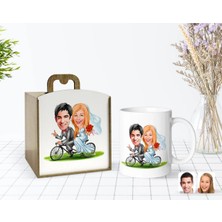 BK Gift Kişiye Özel Ahşap Kutuda Evleniyoruz Karikatürlü Beyaz Kupa Bardak-3