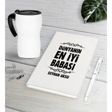 BK Gift Kişiye Özel Dünyanın En Iyi Babası Beyaz Defter Kalem Termos Mug Seti-6