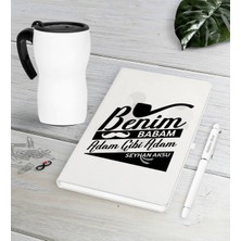 BK Gift Kişiye Özel Babam Adam Gibi Adam Beyaz Defter Kalem Termos Mug Seti