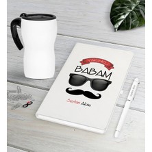 BK Gift Kişiye Özel Yakışıklı Babam Beyaz Defter Kalem Termos Mug Seti-5