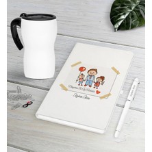 BK Gift Kişiye Özel Dünyanın En Iyi Babası Beyaz Defter Kalem Termos Mug Seti-8
