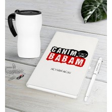 BK Gift Kişiye Özel Canım Babam Beyaz Defter Kalem Termos Mug Seti-6