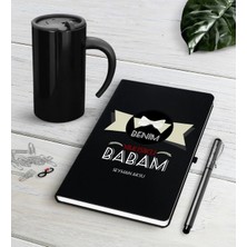 BK Gift Kişiye Özel Benim Yakışıklı Babam Siyah Defter Kalem Termos Mug Seti