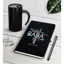 BK Gift Kişiye Özel Baba Siyah Defter Kalem Termos Mug Seti-1
