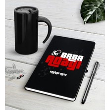 BK Gift Kişiye Özel Baba Adayı Siyah Defter Kalem Termos Mug Seti-3