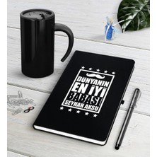 BK Gift Kişiye Özel Dünyanın En Iyi Babası Siyah Defter Kalem Termos Mug Seti-5