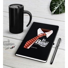 BK Gift Kişiye Özel Ilk Babalar Günün Kutlu Olsun Siyah Defter Kalem Termos Mug Seti-4