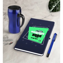 BK Gift Kişiye Özel Mühendis Baba Lacivert Defter Kalem Termos Mug Seti-2