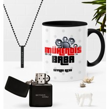BK Gift Kişiye Özel Mühendis Baba Siyah Kupa Benzinli Çakmak Kolye Seti-1