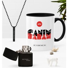 BK Gift Kişiye Özel Canım Babam Siyah Kupa Benzinli Çakmak Kolye Seti-5