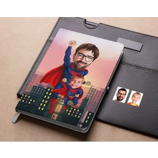 Bk Gift Kişiye Özel Baba ve Süper Çocuk Karikatürlü Beyaz Defter-1 , Arkadaşa Hediye , Sevgiliye Hediye