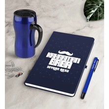 BK Gift Kişiye Özel Kahraman Baba Lacivert Defter Kalem Termos Mug Seti