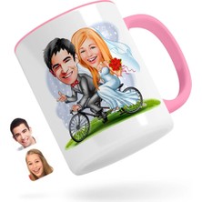 BK Gift Kişiye Özel Evleniyoruz Karikatürlü Pembe Kupa Bardak-3