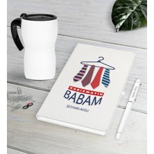 BK Gift Kişiye Özel Karizmatik Babam Beyaz Defter Kalem Termos Mug Seti