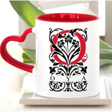 BK Gift Kişiye Özel O Harfi Kırmızı Kalpli Kupa Bardak (Model 2)
