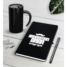 BK Gift Kişiye Özel Kahraman Baba Siyah Defter Kalem Termos Mug Seti