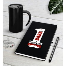 BK Gift Kişiye Özel 1. Sınıf Baba Siyah Defter Kalem Termos Mug Seti