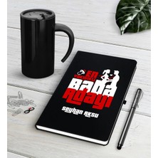 BK Gift Kişiye Özel En Yakışıklı Baba Adayı Siyah Defter Kalem Termos Mug Seti