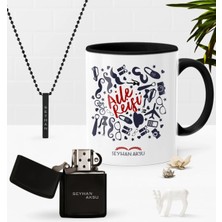 BK Gift Kişiye Özel Aile Reisi Siyah Kupa Benzinli Çakmak Kolye Seti