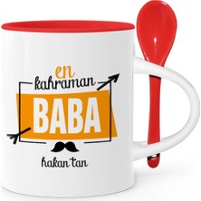 BK Gift Babalar Gününe Özel En Kahraman Baba Kırmızı Kaşıklı Kupa Bardak - 1