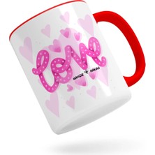 BK Gift Kişiye Özel Love Tasarımlı Kırmızı Kupa Bardak-6
