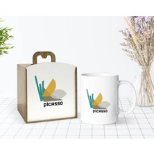 BK Gift Kişiye Özel Ahşap Kutuda Picasso Style Tasarımlı Beyaz Kupa Bardak-1
